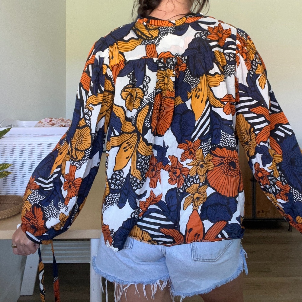 Warm Mystic Floral Printed Long Sleeve Blouse Top Marigold - Picture 5 of 5